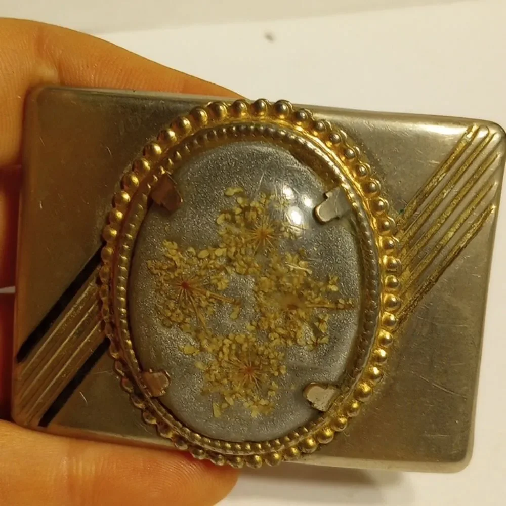 Vintage Pressed Flower Belt Buckle